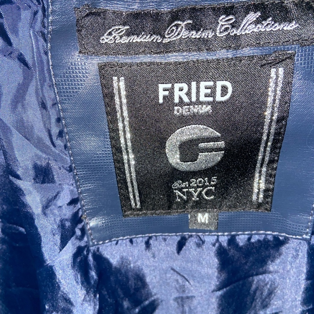 Looks like leather! Dark Navy Fried Denim Mens jacket. New without tags. - Picture 5 of 5